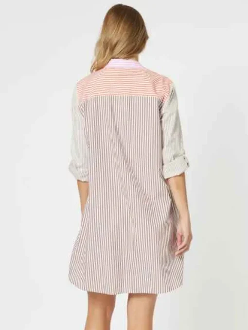Threadz - Summer Stripe Shirt - Papaya - Womens Fashion