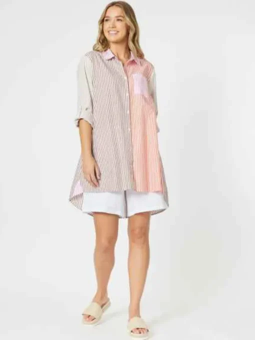 Threadz - Summer Stripe Shirt - Papaya - Womens Fashion