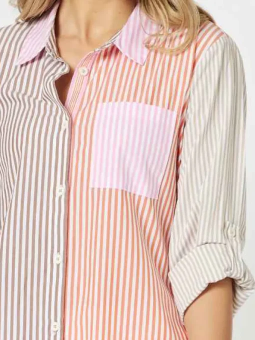 Threadz - Summer Stripe Shirt - Papaya - Womens Fashion