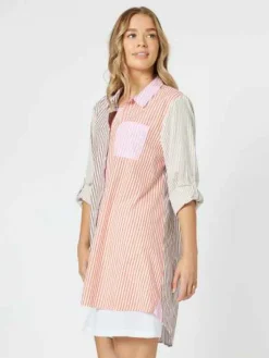 Threadz - Summer Stripe Shirt - Papaya - Womens Fashion