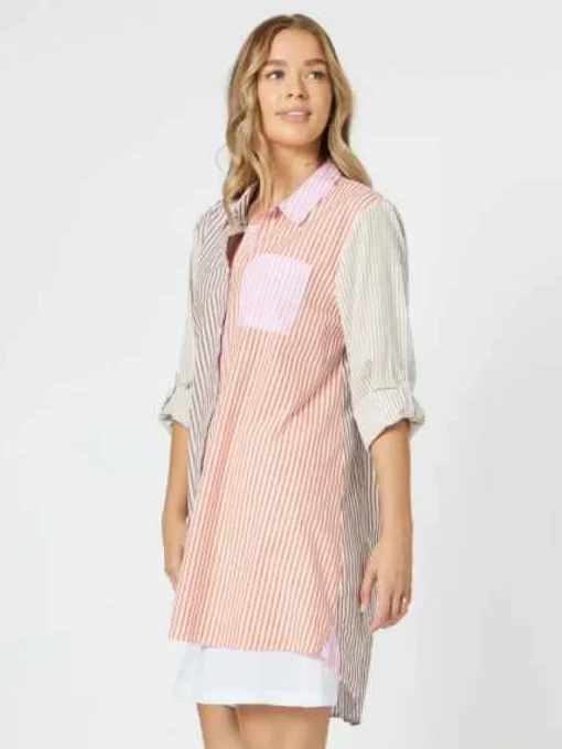 Threadz - Summer Stripe Shirt - Papaya - Womens Fashion