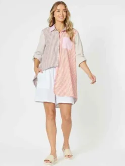 Threadz - Summer Stripe Shirt - Papaya - Womens Fashion