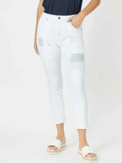 Threadz - Taylor Patch High Rise Skinny Leg Jeans - White - Womens Fashion