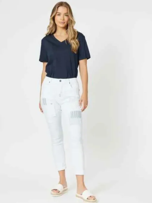 Threadz - Taylor Patch High Rise Skinny Leg Jeans - White - Womens Fashion
