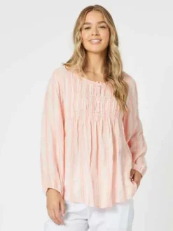 Threadz - Venice Stripe Tunic - Papaya - Womens Fashion