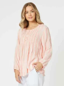 Threadz - Venice Stripe Tunic - Papaya - Womens Fashion