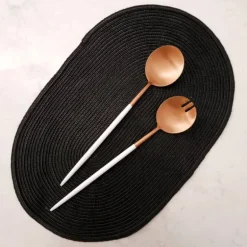 White and Copper Salad Servers