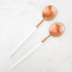 White and Copper Salad Servers