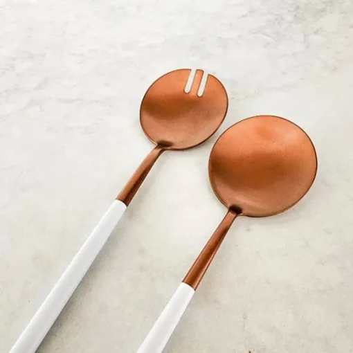 White and Copper Salad Servers